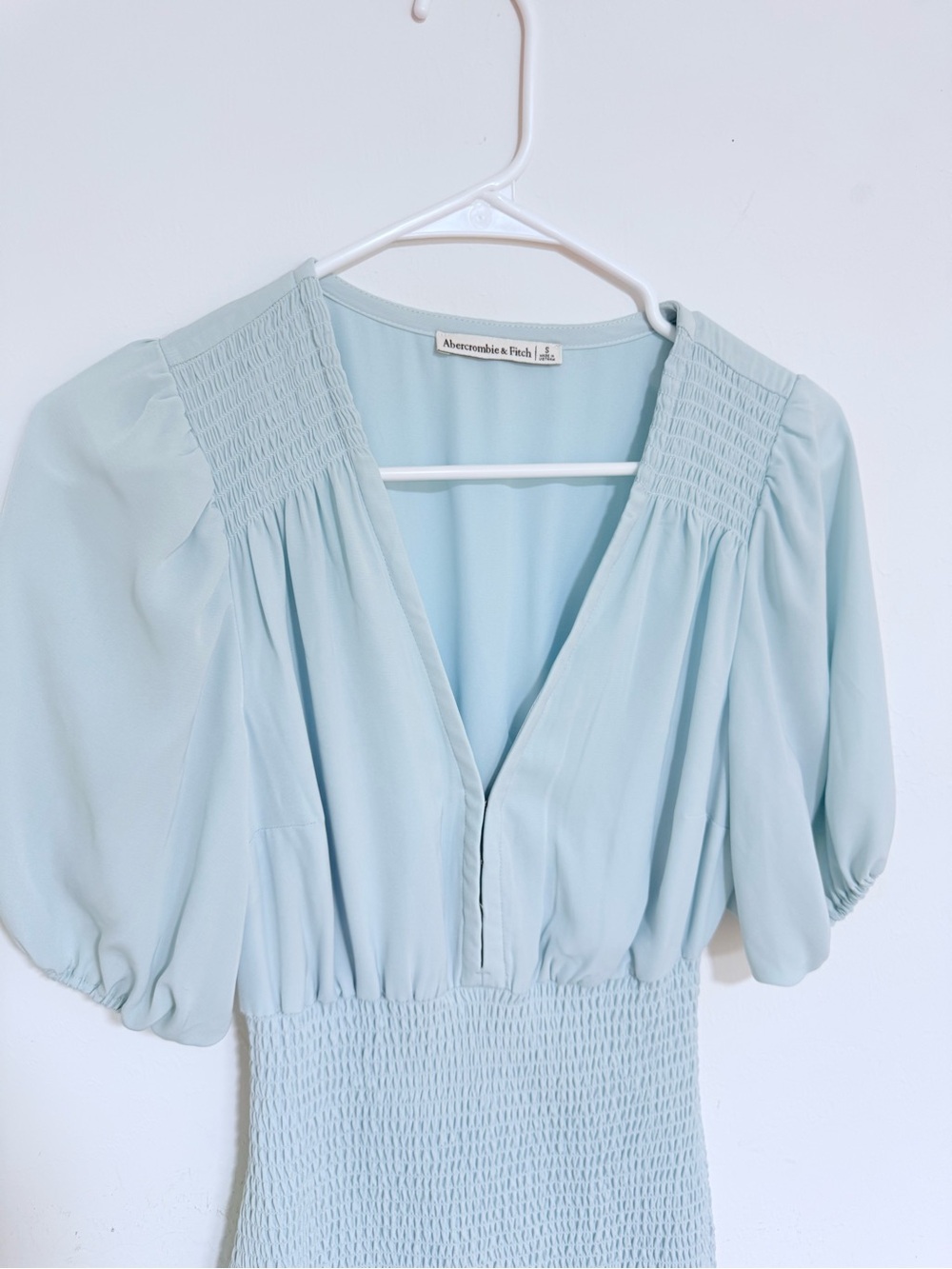 Abercrombie & Fitch Light Blue Smocked Mini Dress with Puff Sleeves - Picture 2 of 3